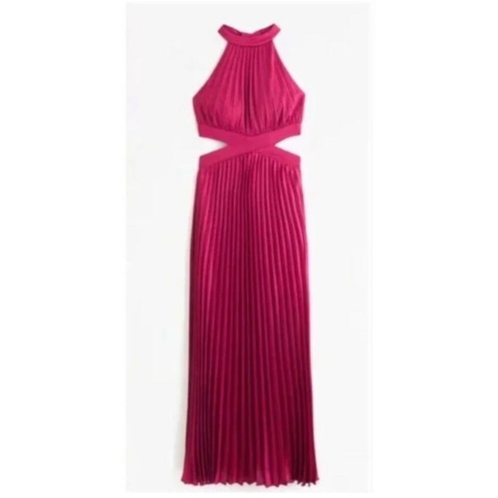Abercrombie & Fitch Magenta Halter Maxi Dress with Waist Cutouts
